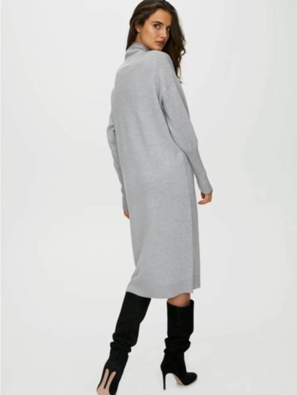 Aritzia Wilfred Cyprie Merino Wool Dress Grey M Cozy Career Slit Quiet Luxury